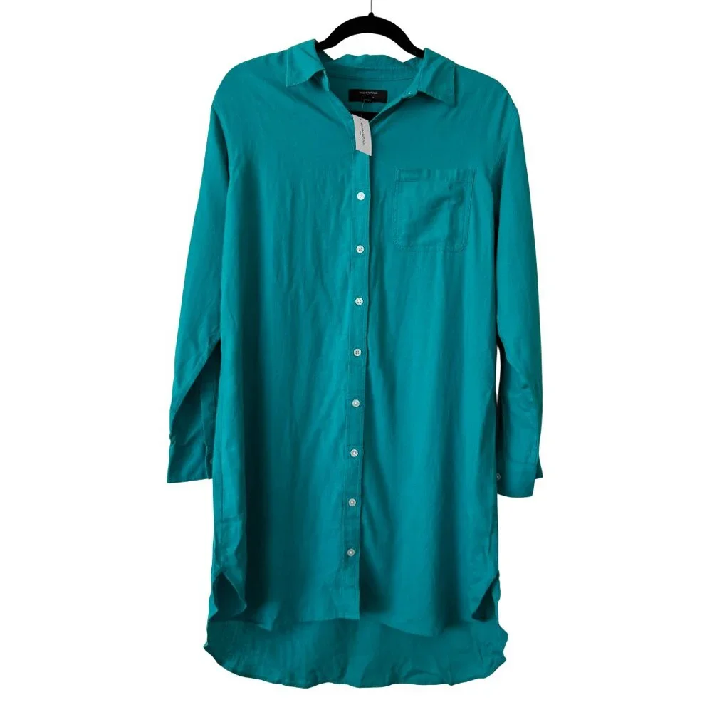 NEW Banana Republic Linen-Blend Button Summer Mini Shirtdress Turquoise - Medium - Picture 2 of 6